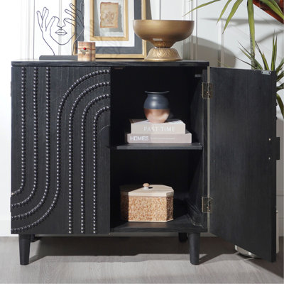 Armoire de rangement moderne en bois noir avec porte décorative, buffet décoratif 30 pouces pour le salon, la chambre à coucher ou le vestibule