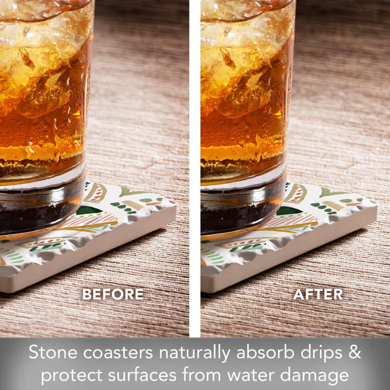 Bohemian Patterns 4-Pack Absorbent Stone Tumbled Tile Coasters