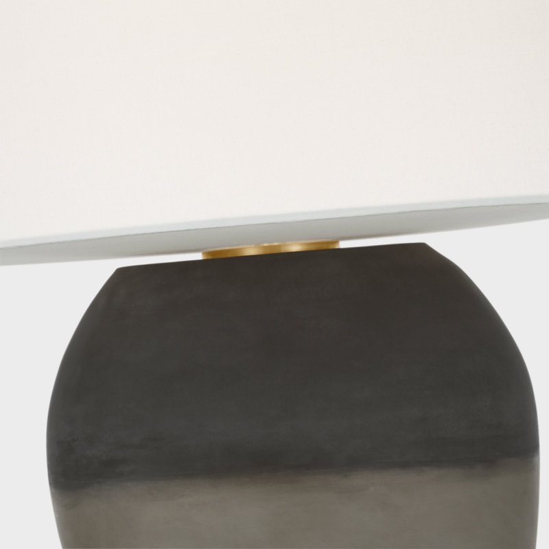 1969 26" Oval Form Table Lamp in Smoke on Goldenrod with Linen Shade