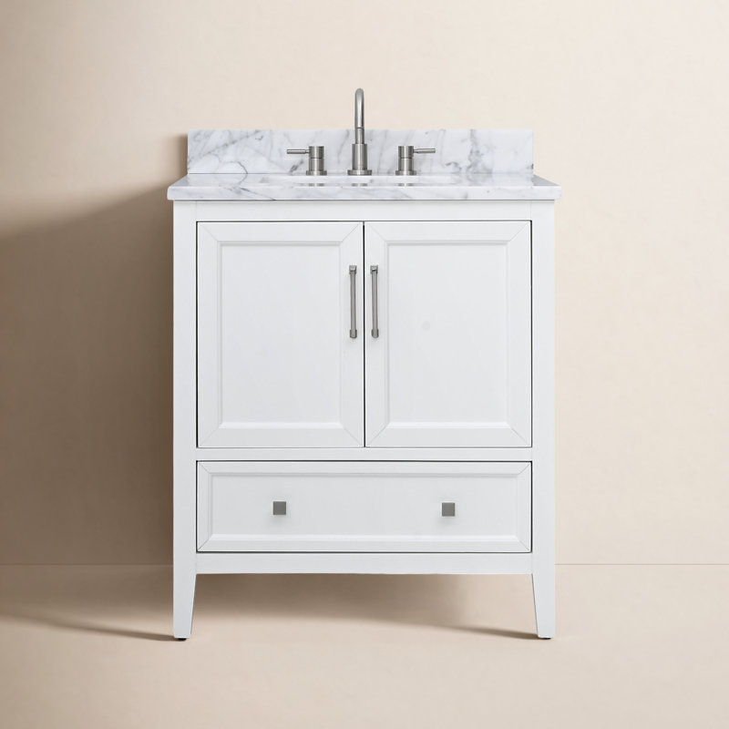 Murrieta 25'' Single Bathroom Vanity with Carrara Marble Top, White, 31"