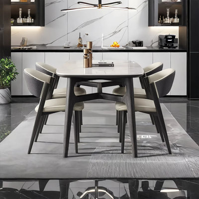 Smooth rock plate dining table and chair set