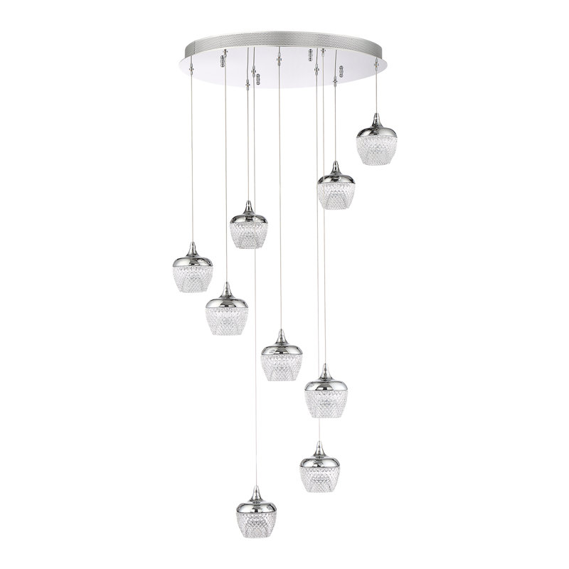 Luminaire suspendu géométrique 9 lumières à del en grappe Villegas, Chrome