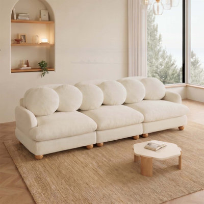 Comfy Chenille Modular Sectional Sofa, 3 Seater Deep Seat Couch with 6 Throw Pillows, Wood Frame for Living Room, Bedroom and Apartment