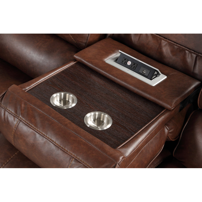 Wheresford 89.37'' Faux Leather Reclining Sofa, Brown Faux Leather