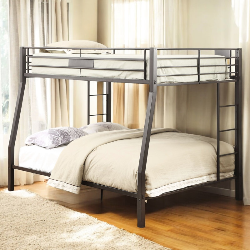 Lit superposé en métal avec finition noir sablé, matelas double TG / grand, largeur de 83 po, garde-corps pour lit de sécurité supplémentaire, options de matelas très grand et grand lit, cadre, rail de 10 po du sol au bas, construction