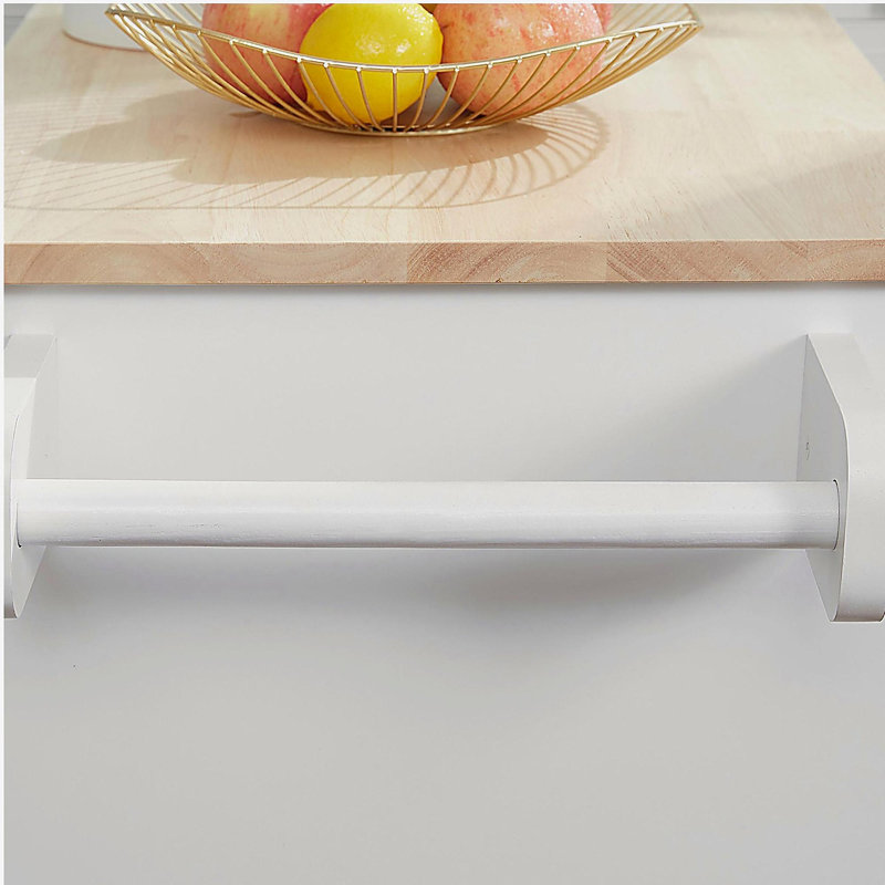 Îlot de cuisine avec chariot, tiroir, armoire de rangement et porte-serviettes, blanc, Blanc
