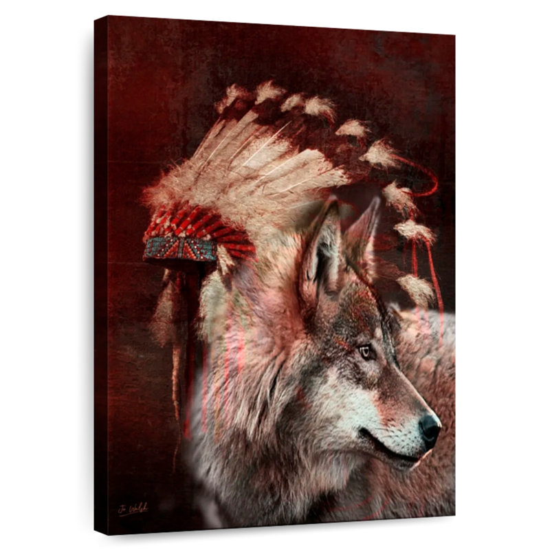 War Bonnet And Wolf, 24" H x 16" W