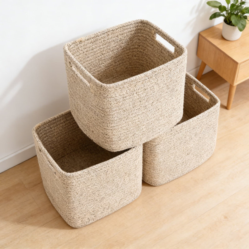 Paquet de 3 bacs de rangement en corde de coton, paniers de rangement cubiques tissés 9 x 9 x 7 pouces pour jouets, vêtements, serviettes, tablettes, placard, chambre de bébé et salle de bain