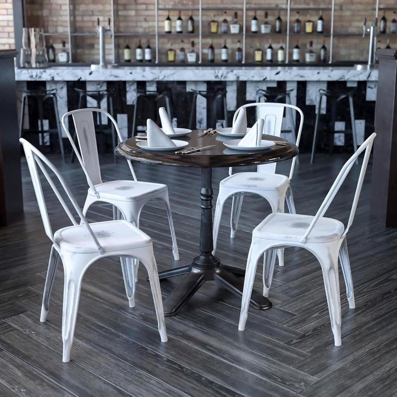 Annetrud Industrial Style Dining Chair - Set of 4 - Modern Galvanised steel, White