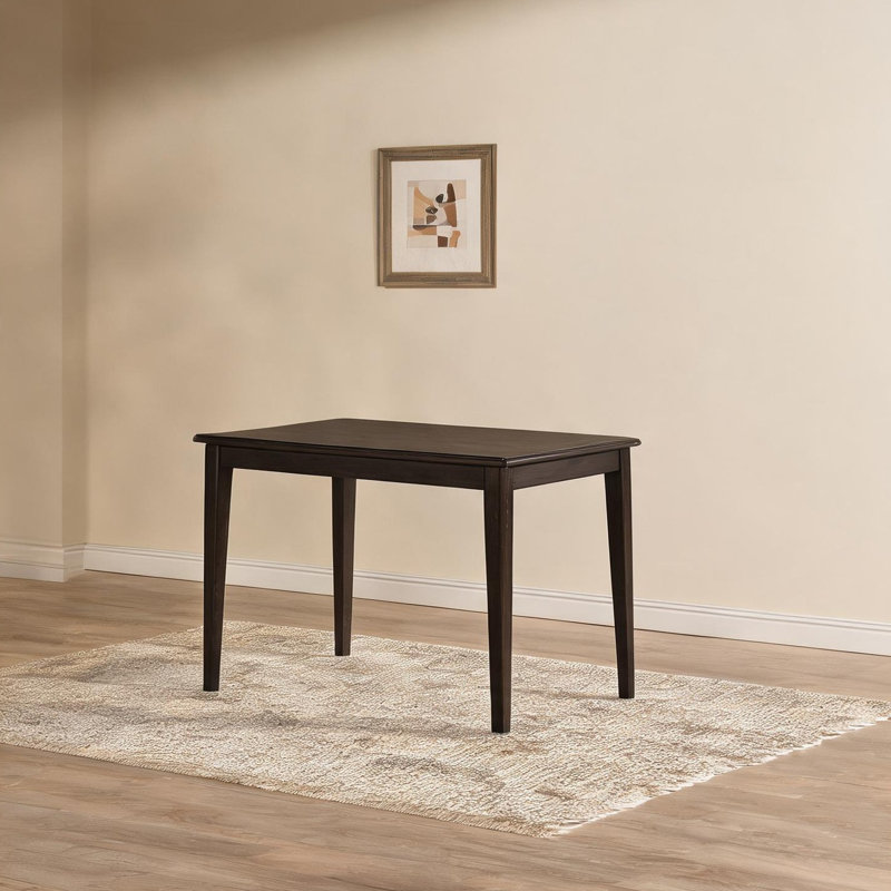 Table de salle à manger à plateau fixe et pieds fuselés, structure rectangulaire en bois d'hévéa, pour quatre personnes