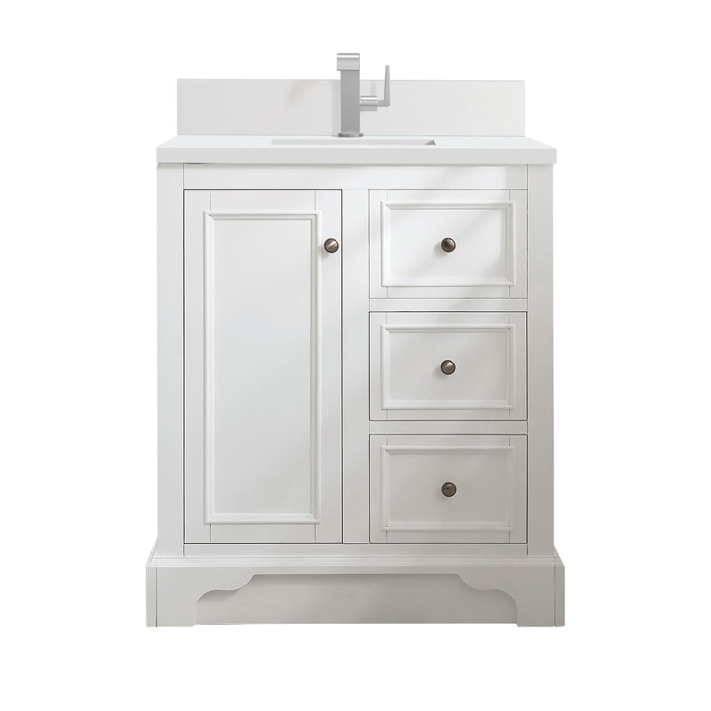 Kewstoke 31.3'' Single Bathroom Vanity with Top, Bright White, White Zeus Quartz, Single-Hole