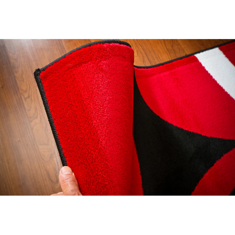 Tapis à motif abstrait rouge Dossantos, Rectangle 6 pi 6 po x 9 pi 2 po