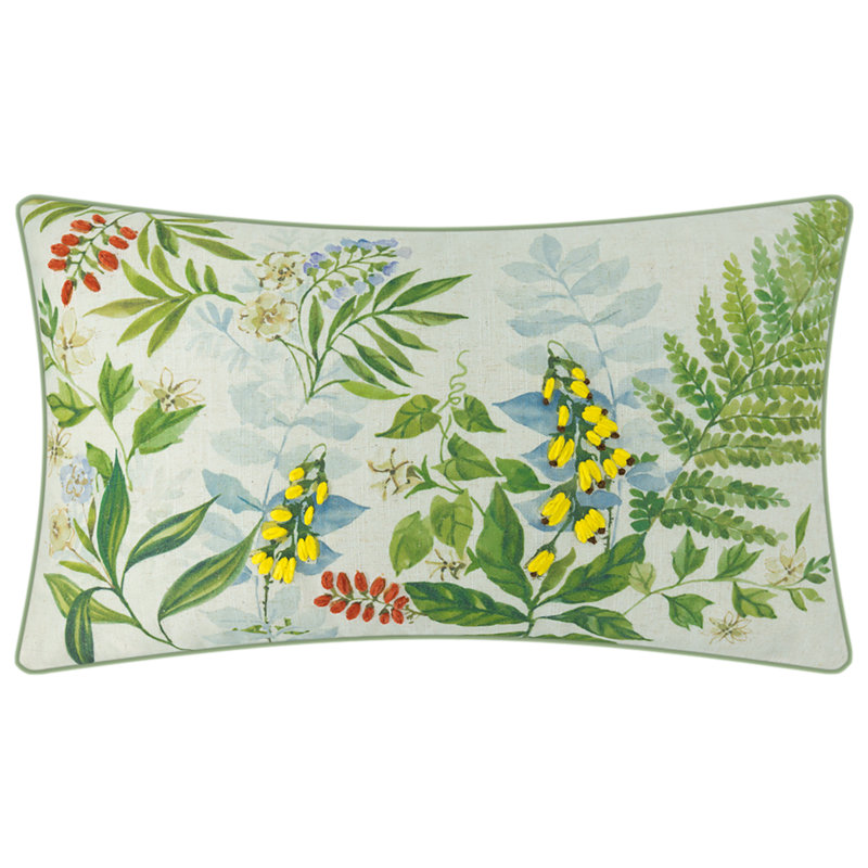 Housse de coussin décorative en lin à motif de feuilles décoratives 3D, Vert / blanc / rouge / jaune, H 14 po x l 24 po