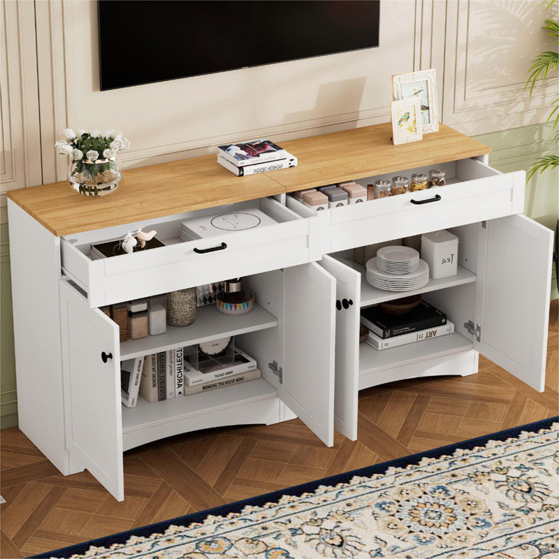 Versatile Wood Grain Sideboard with Adjustable Shelves, White