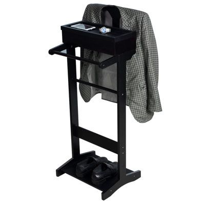 Portable Garment Rack,Clothes Valet Stand With Storage Organizer