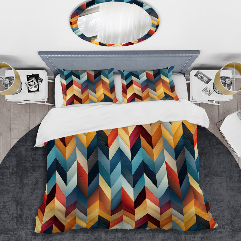 Ensemble de housse de couette à motif de chevrons multicolores Urban Geometric