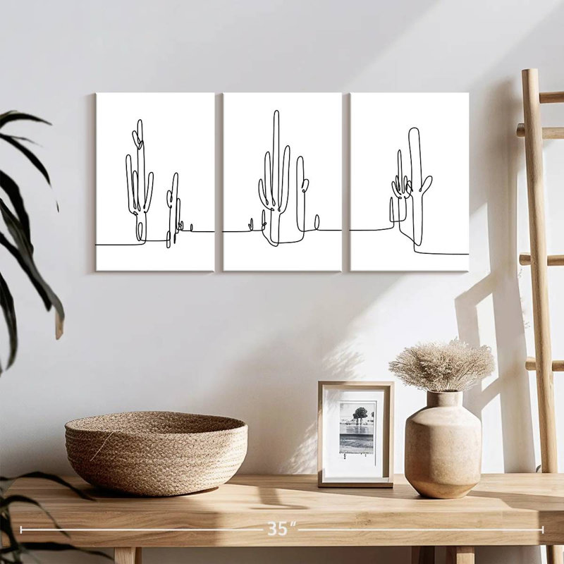 Minimalist Line Cactus, reproduction d'art sur toile, H 26 po x l 12 po x P 1 po