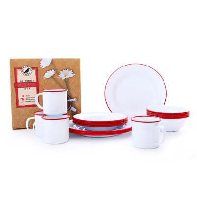 Crow Canyon Enamelware Vintage 16 Piece Dinnerware Set, Service for 4
