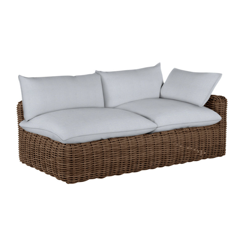 Montecito 75.25" Wide Outdoor Wicker Left Hand Facing Loveseat with Cushions, Linen Chambray, Raffia, Welt