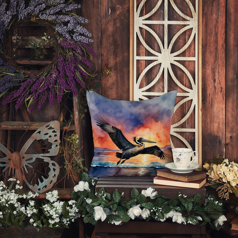 Coussin Pelican Fiery Sunset, Carré 14 po