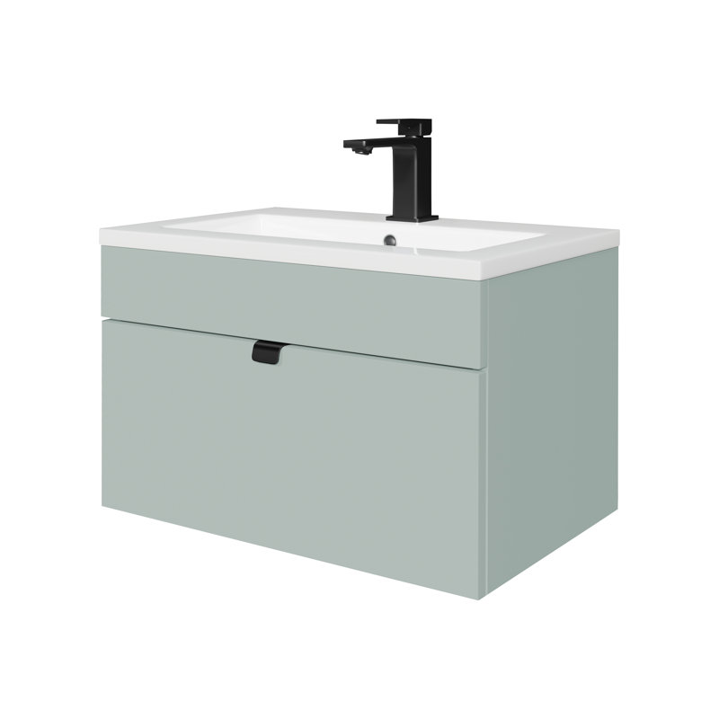 Ensemble de meuble-lavabo mural moderne 24 po - Poignées sauge / noir Loft Collection, 24", Sauge / noir