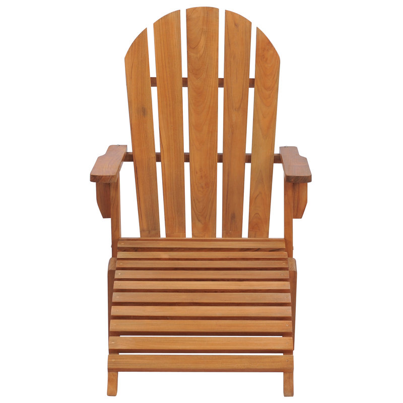 Honey-Brown Teak Adirondack Chair with Ottoman