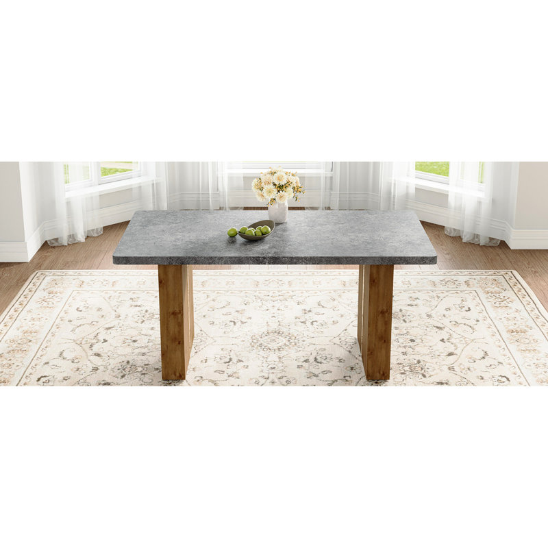 Grande table rectangulaire avec ornement gris ciment et pieds pour un repas élégant et fiable, Gris / Gris