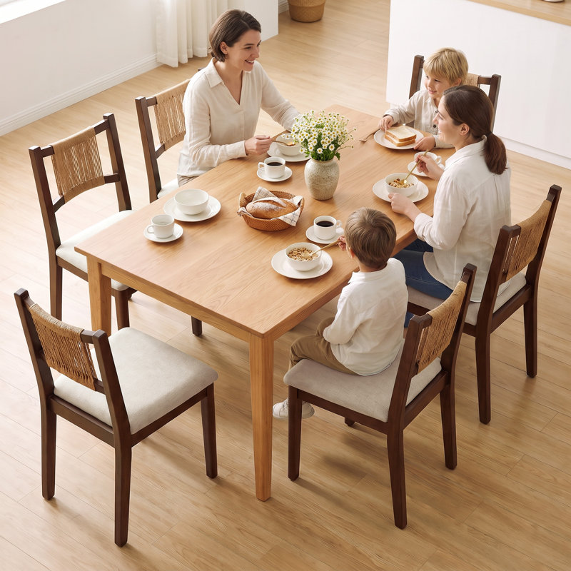Chaise de salle à manger en corde tissée à la main avec siège rembourré, 6, Khaki