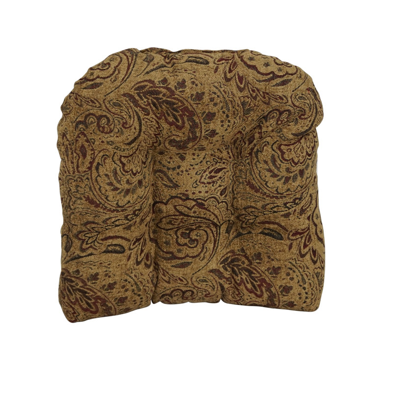 19-Inch Rounded Back Jacquard Chenille Chair Cushion, Brown/Tan Paisley