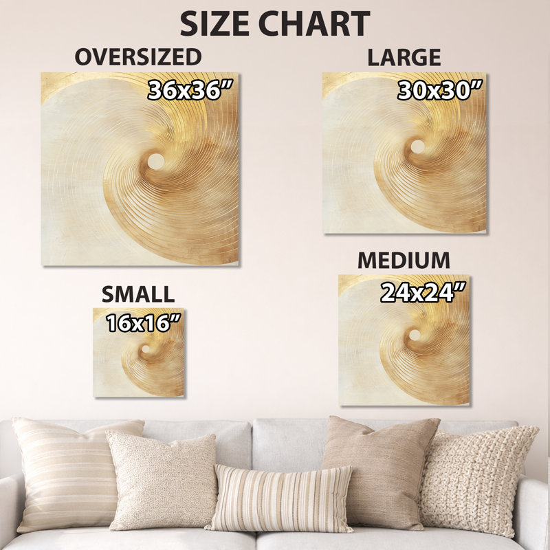 «Gold Spiral Flow - Abstract Spirals», art mural moderne en métal, L 36 po x H 36 po