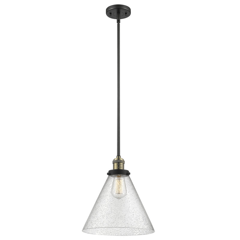 Luminaire suspendu conique à 1 lumière Anner, Granuleux, Laiton antique noir