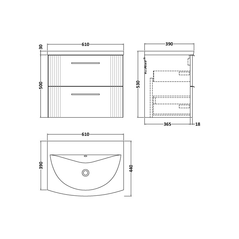 Deco 610mm Single Bathroom Vanity with Integrated Vitreous China Basin, Satin Gray