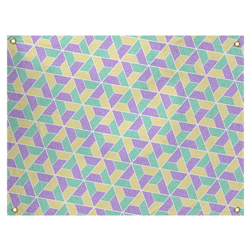 Tapisserie «Avicia Trapezoids» par Katelyn Elizabeth, H 91 po x l 107,5 po, Intérieur, Vert / Mauve / Jaune