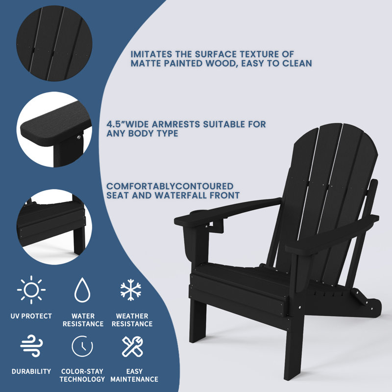 Bethune Foldable Outdoor Adirondack Chair, Black