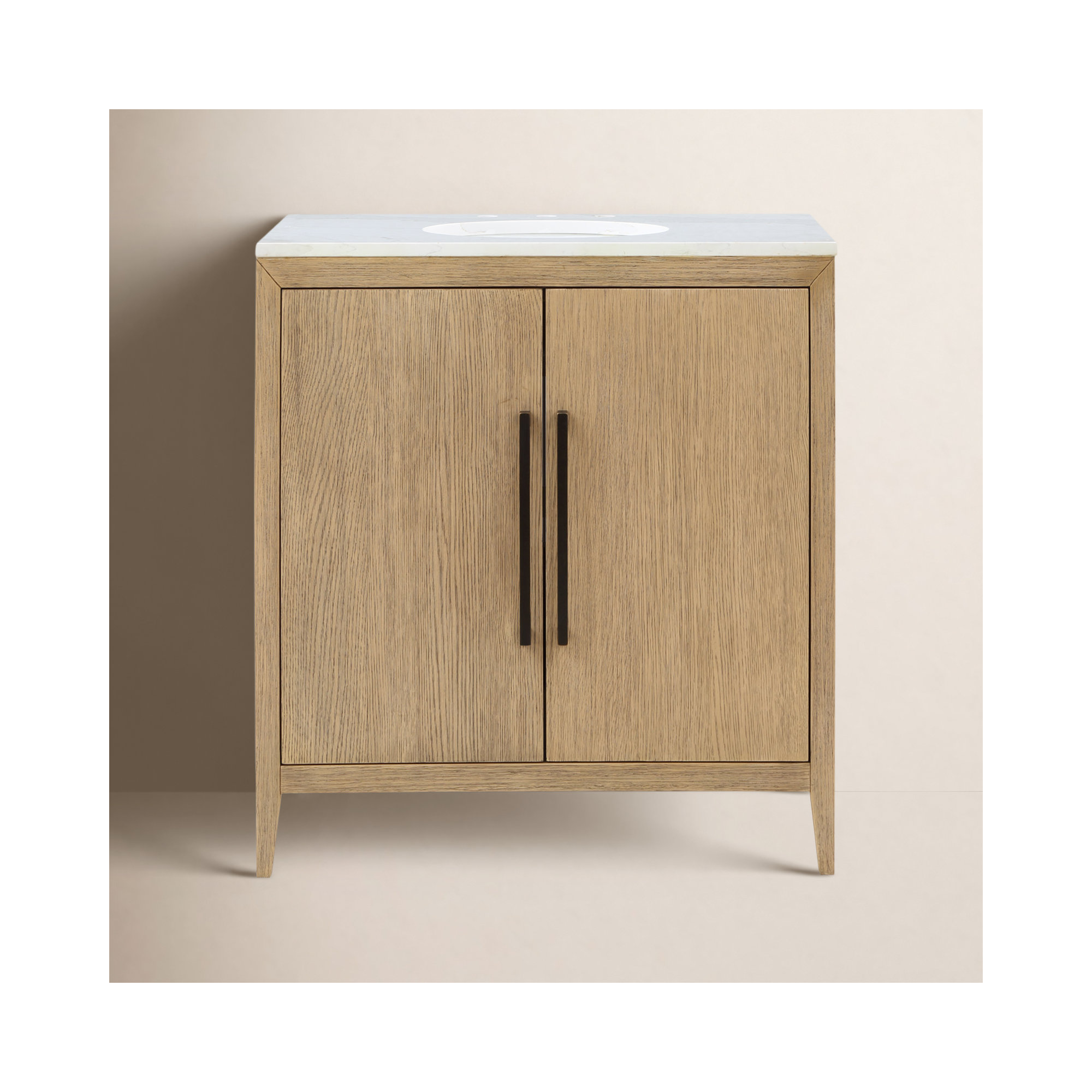 Alsup 30" Single Vanity with Quartz Top, Wire Brushed Oak, White