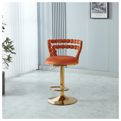 Ensemble de 2 tabourets de bar rembourrés modernes avec pattes en métal doré et dossier confortable