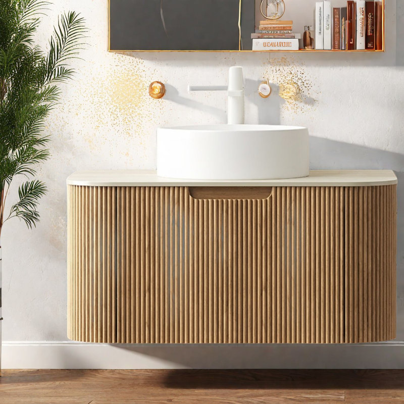 Meuble-lavabo et lavabo flottant moderne en céramique et bois durables, conception peu encombrante