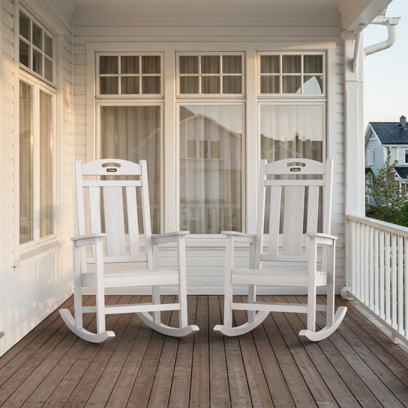 Outdoor Patio HDPE Rocking Adirondack Chair, White