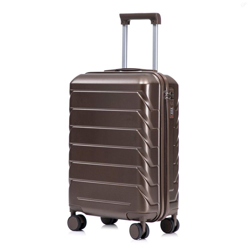 Bagage à carreaux rigide de 20 pouces en ABS à carreaux roulés - surface résistante aux égratignures, quatre roues multidirectionnelles, avec serrure à combinaison. (Brun)