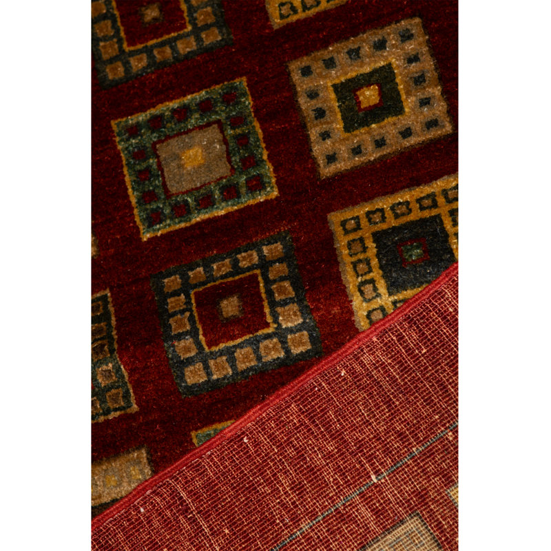 Zarbof Wool Geometric Area Rug in Red