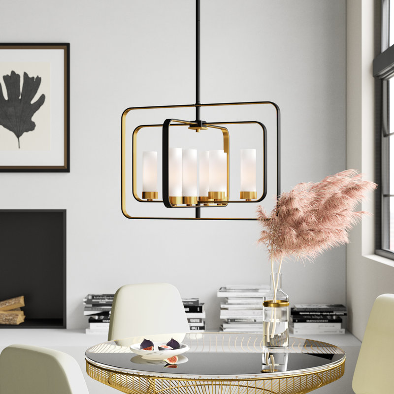 Lustre rectangulaire unique à 4 lumières Iniguez, Bronze doré