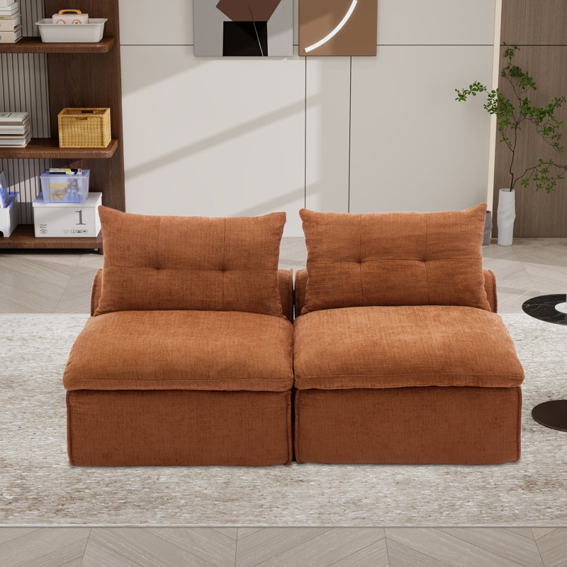 Canapé modulaire Boneless, canapé à 2 places avec coussins, Orange