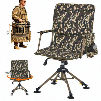 Chaise de salle à manger pivotante à 360° ultra-résistante – Siège pliable silencieux pour la recherche et le camping – Portable, sans montage, capacité de 150 kg, avec sangle de transport – Camouflage