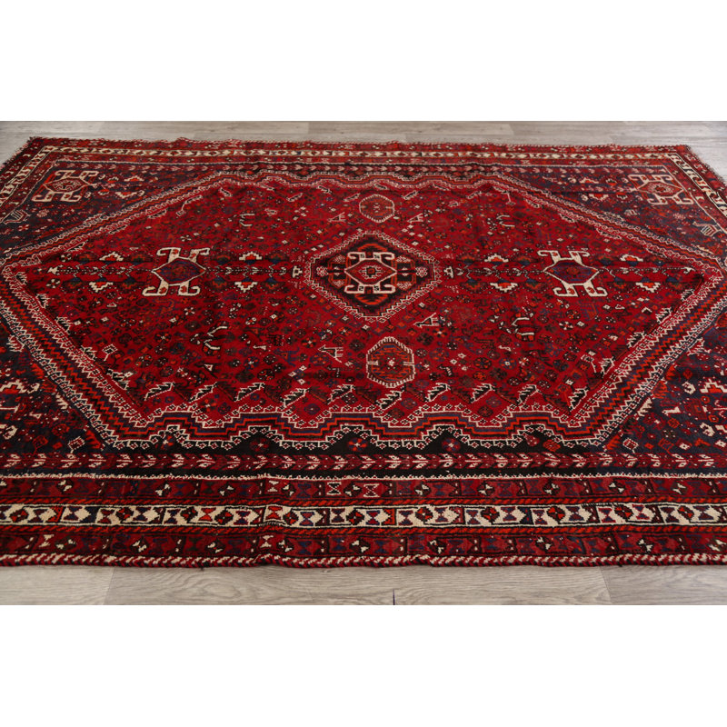 Tapis unique en laine noué à la main des années 1950 de 7 pi 1 po x 10 pi 1 po rouge Nohl