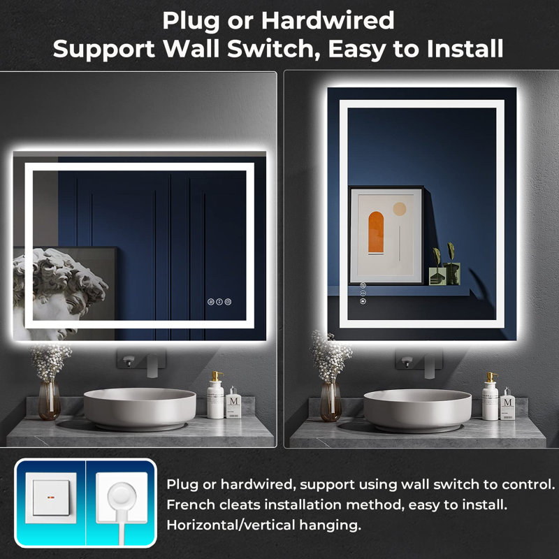 Akilan Frameless LED Vanity Mirror with Front-lit and Back-lit, Memory Function, 3 Color Temperatures & Dimmable Light, Anti-fog Tempered Glass ETL Mirror