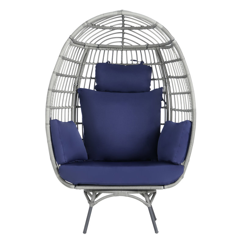 Méridienne pivotante pour l'extérieur en osier, Gris, Bleu marine
