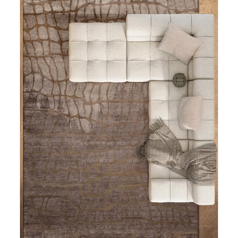 Hand Knotted Abstract Area Rug in Ash, Rectangle 10' x 14'