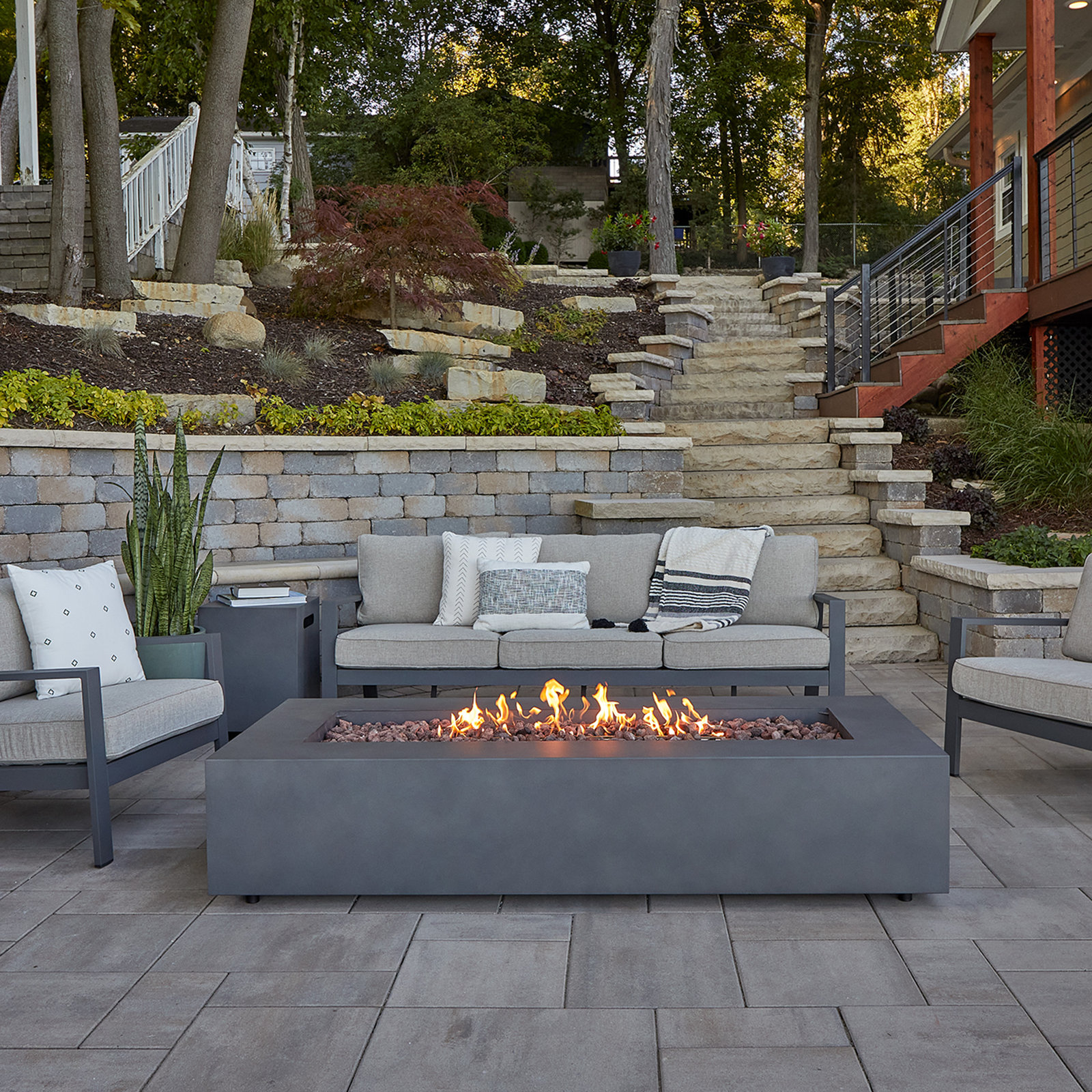Aegean Fire Pit Table, Weathered Slate, 14.5" H x 69.75" W x 31.75" D