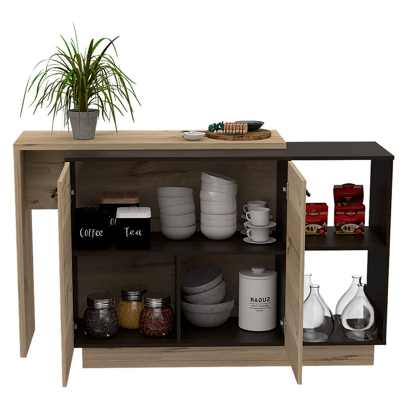 Îlot de cuisine à 2 tablettes et 1 tiroir Wengé et chêne clair, Wengé