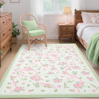 Tapis floral lavable à la machine pour la salle de jeux, tapis décoratif mignon, tapis décoratif antidérapant et antidérapant pour tapis décoratif